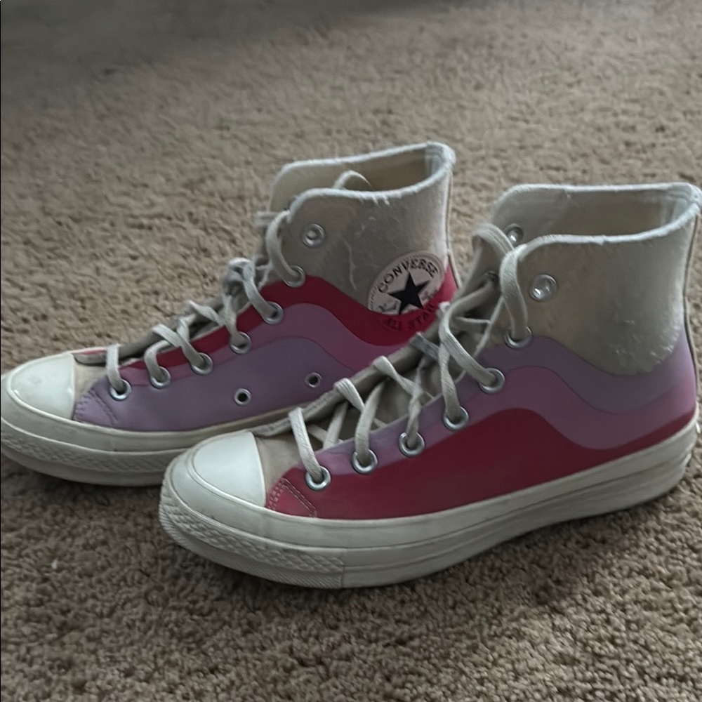 Pink and White Converse High-Top Sneakers